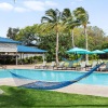 poolside hammock between palm trees